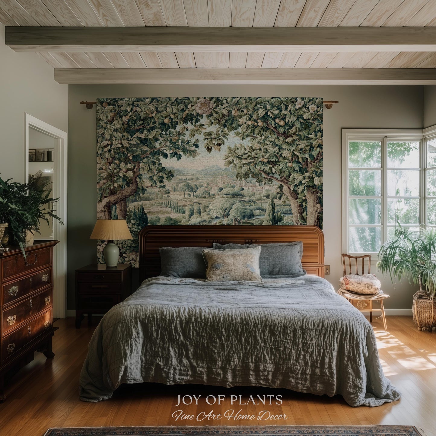 Pastoral Garden Estate Tapestry | Rustic Elegance Old World Woven Throw Blanket European Scenic Vista French Verdure Landscape Pastel Floral