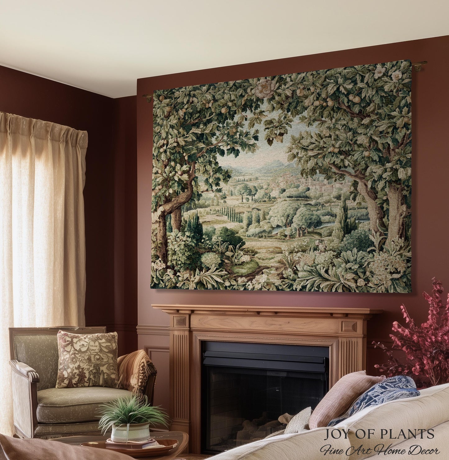 Pastoral Garden Estate Tapestry | Rustic Elegance Old World Woven Throw Blanket European Scenic Vista French Verdure Landscape Pastel Floral