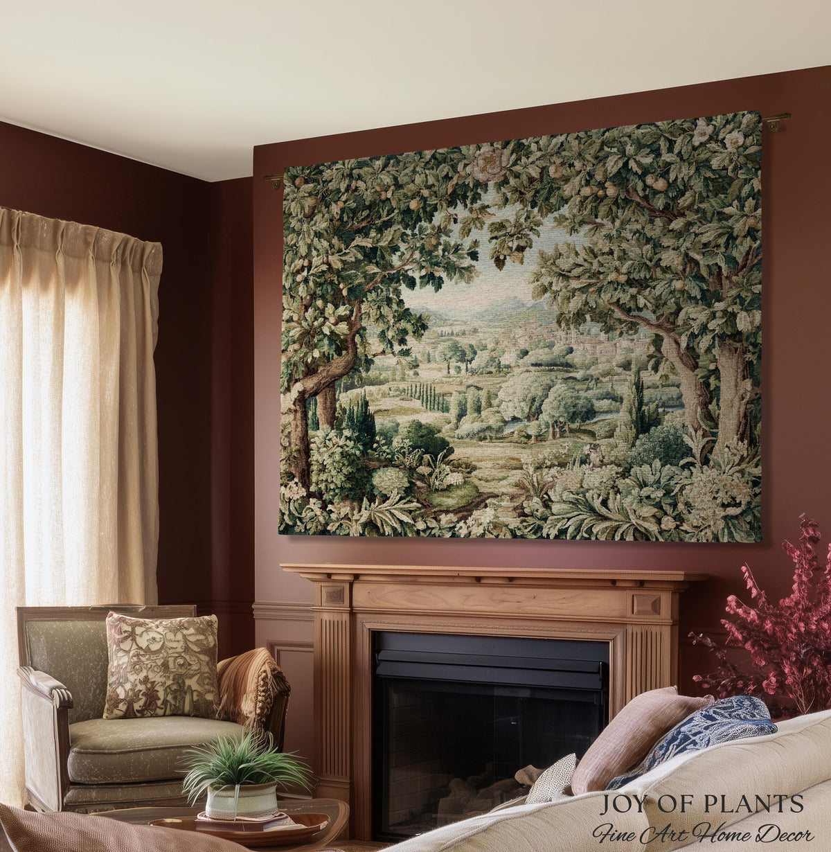 Pastoral Garden Estate Tapestry | Rustic Elegance Old World Woven Throw Blanket European Scenic Vista French Verdure Landscape Pastel Floral