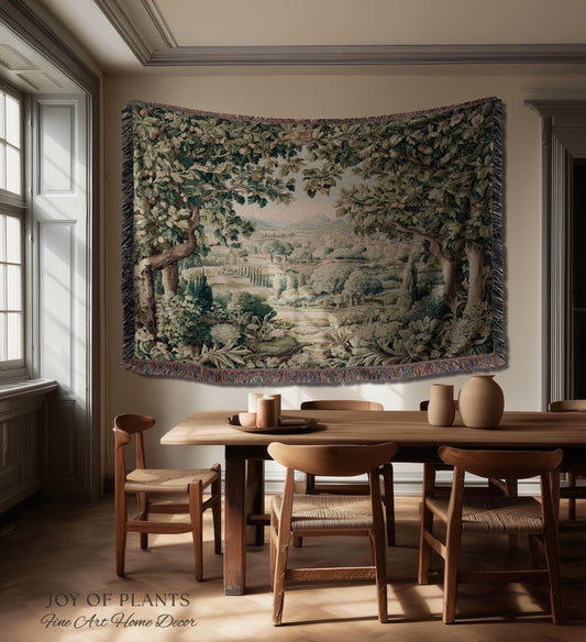 Pastoral Garden Estate Tapestry | Rustic Elegance Old World Woven Throw Blanket European Scenic Vista French Verdure Landscape Pastel Floral