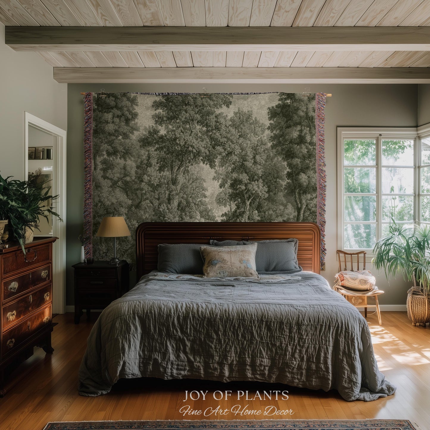 Quiet Wilderness Faded Green Verdure Tapestry | Tonal Landscape Romantic Victorian Naturalist Historic Monochrome Textile Pastoral Scenery