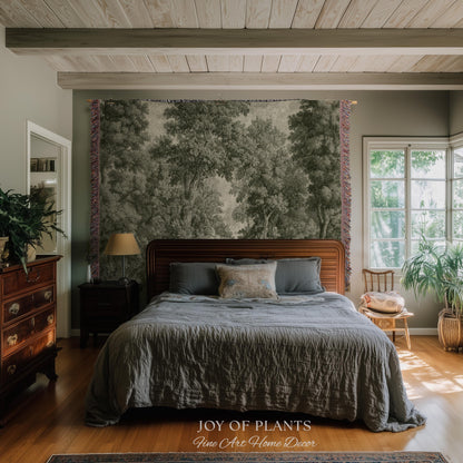 Quiet Wilderness Faded Green Verdure Tapestry | Tonal Landscape Romantic Victorian Naturalist Historic Monochrome Textile Pastoral Scenery