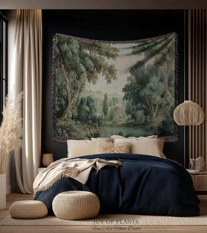 Muted Landscape Classical Verdure Wall Art | Timeless Vintage European Realism Grandmillenial Tapestry Heritage Jacquard Throw Victorian