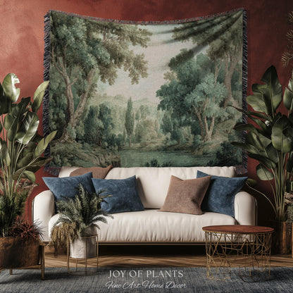 Muted Landscape Classical Verdure Wall Art | Timeless Vintage European Realism Grandmillenial Tapestry Heritage Jacquard Throw Victorian