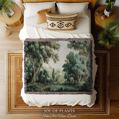 Muted Landscape Classical Verdure Wall Art | Timeless Vintage European Realism Grandmillenial Tapestry Heritage Jacquard Throw Victorian