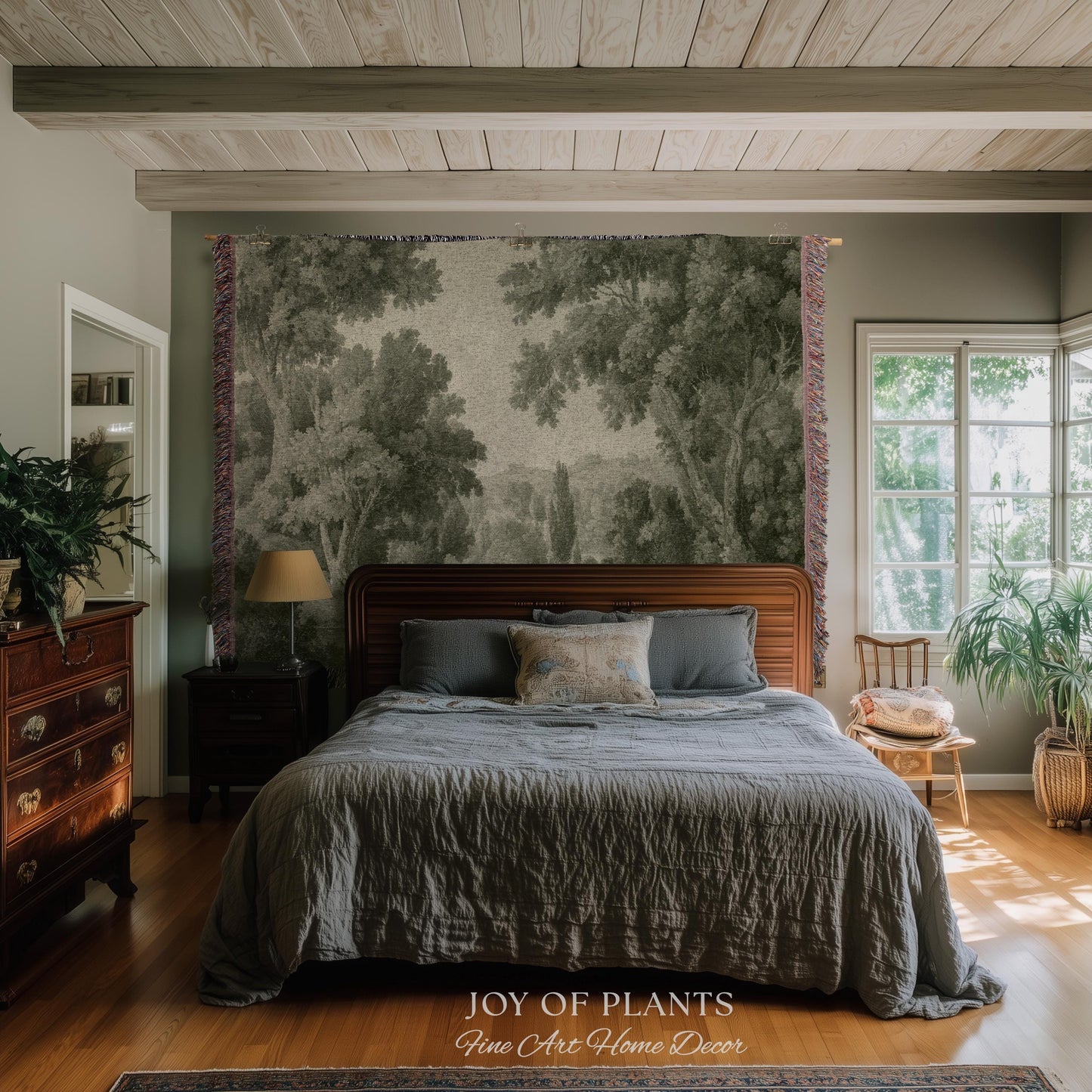 Timeless Olive Monochrome Wall Tapestry | Soft Countryside Pastoral Textile Historic Styling Woven Jacquard Throw Blanket Quiet Luxury Art