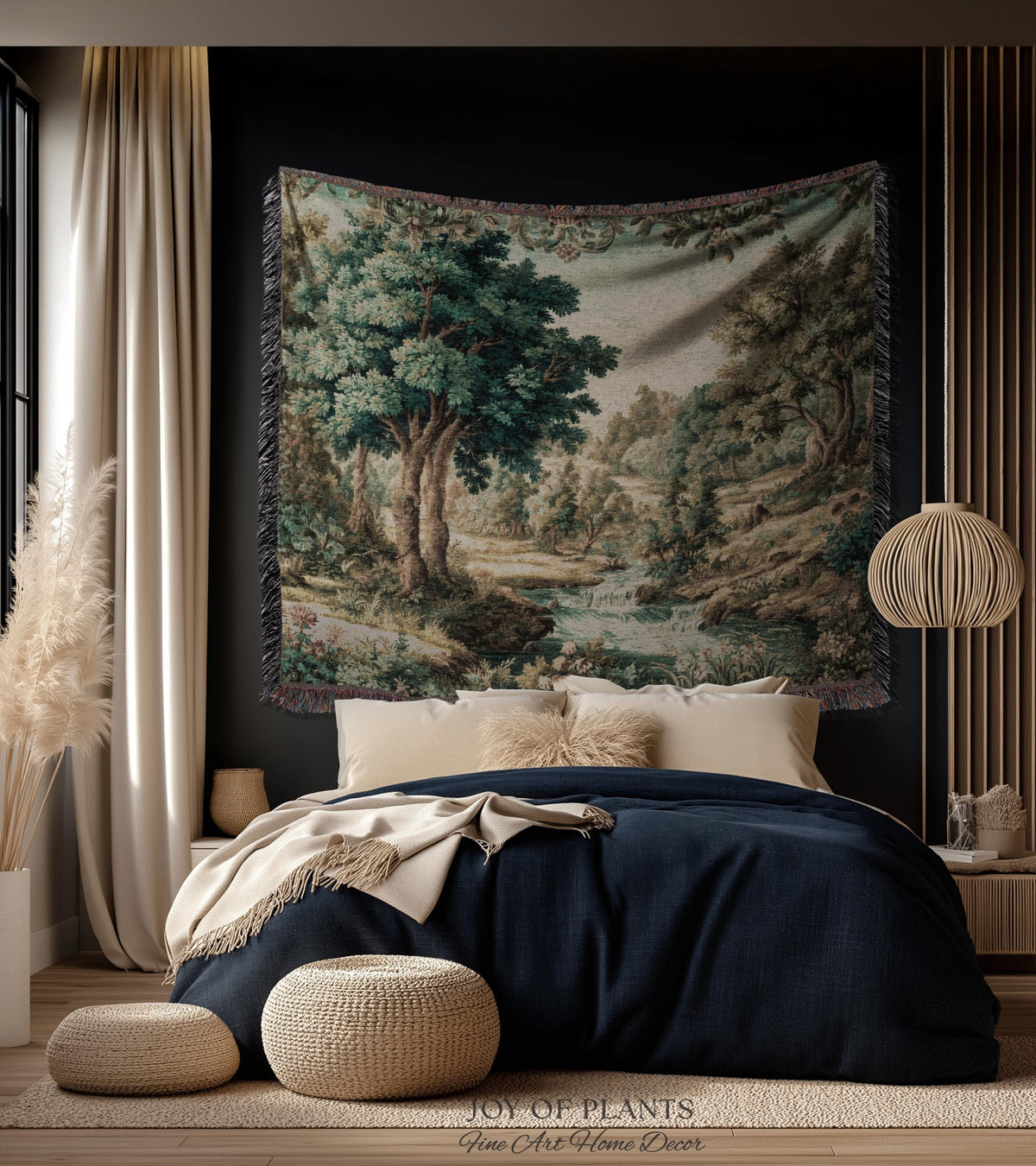 Idyllic Landscape Verdure Tapestry | Faded Botanical Elegant Verdure European Countryside Soft Verdant Woven Throw Blanket Classic Victorian