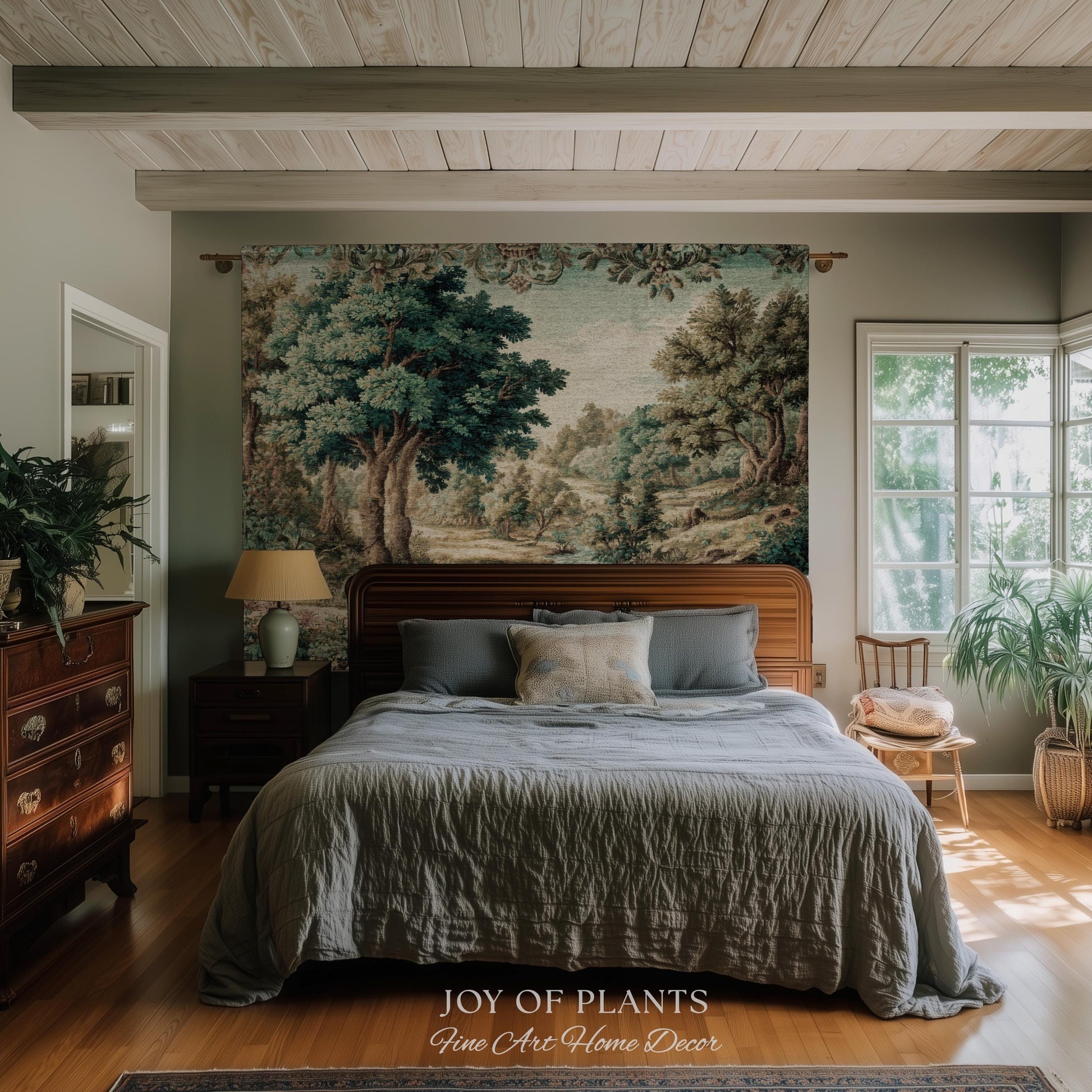 Idyllic Landscape Verdure Tapestry | Faded Botanical Elegant Verdure European Countryside Soft Verdant Woven Throw Blanket Classic Victorian