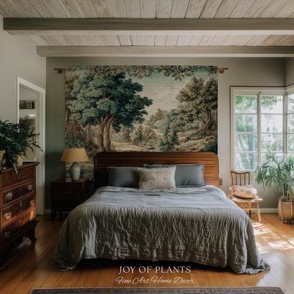 Idyllic Landscape Verdure Tapestry | Faded Botanical Elegant Verdure European Countryside Soft Verdant Woven Throw Blanket Classic Victorian