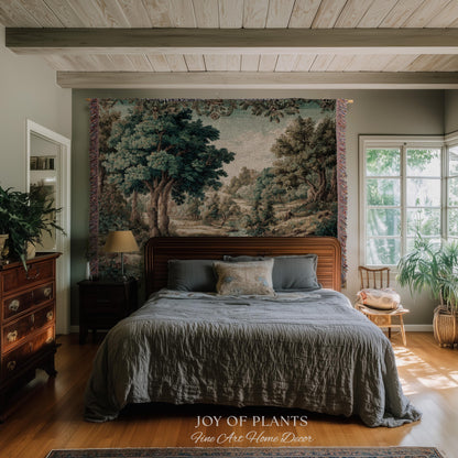Idyllic Landscape Verdure Tapestry | Faded Botanical Elegant Verdure European Countryside Soft Verdant Woven Throw Blanket Classic Victorian