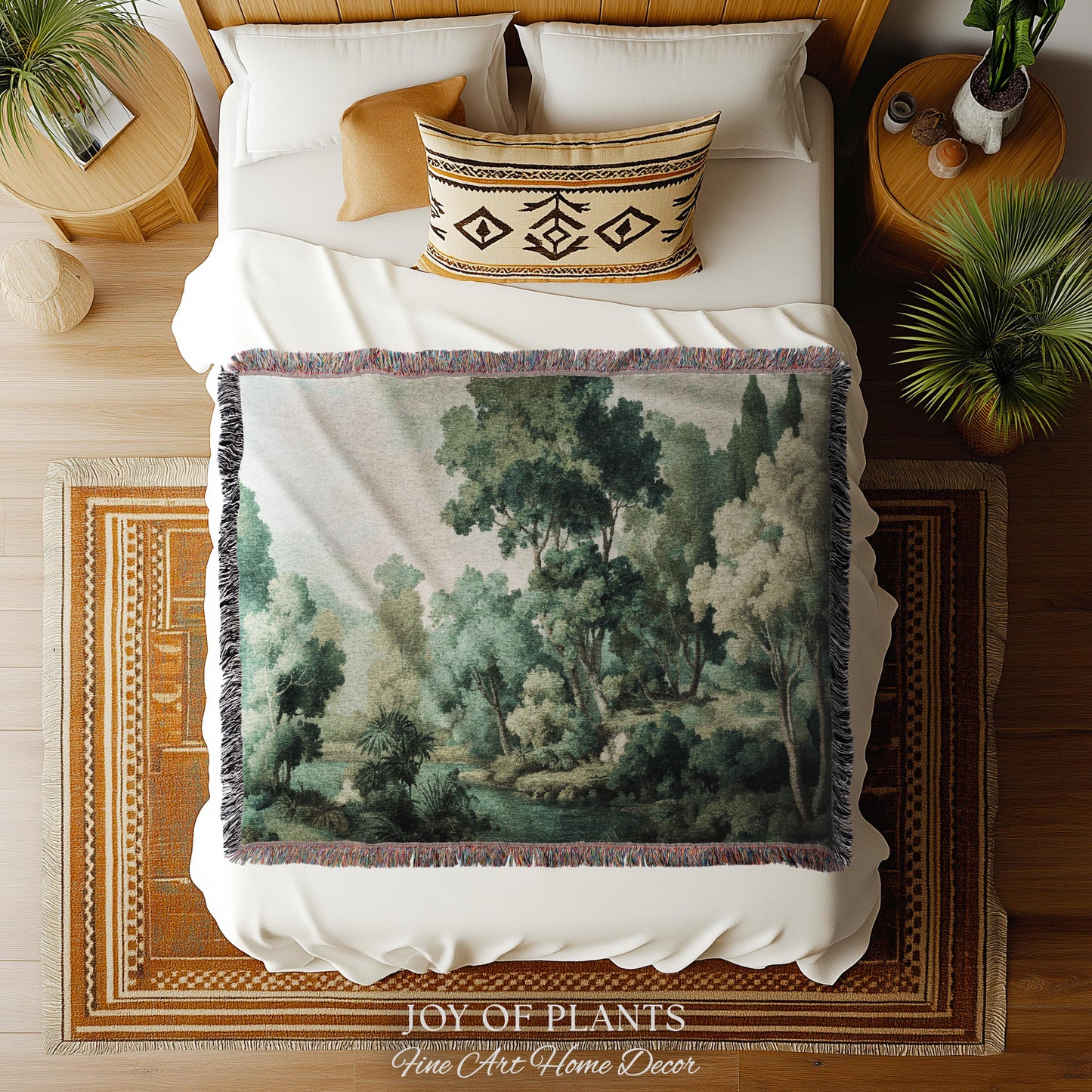 Timeless European Tree Tapestry | Classical Naturalism Muted Botanical Jacquard Greenery Tranquil Lake Scene Woven Throw Blanket Museumcore