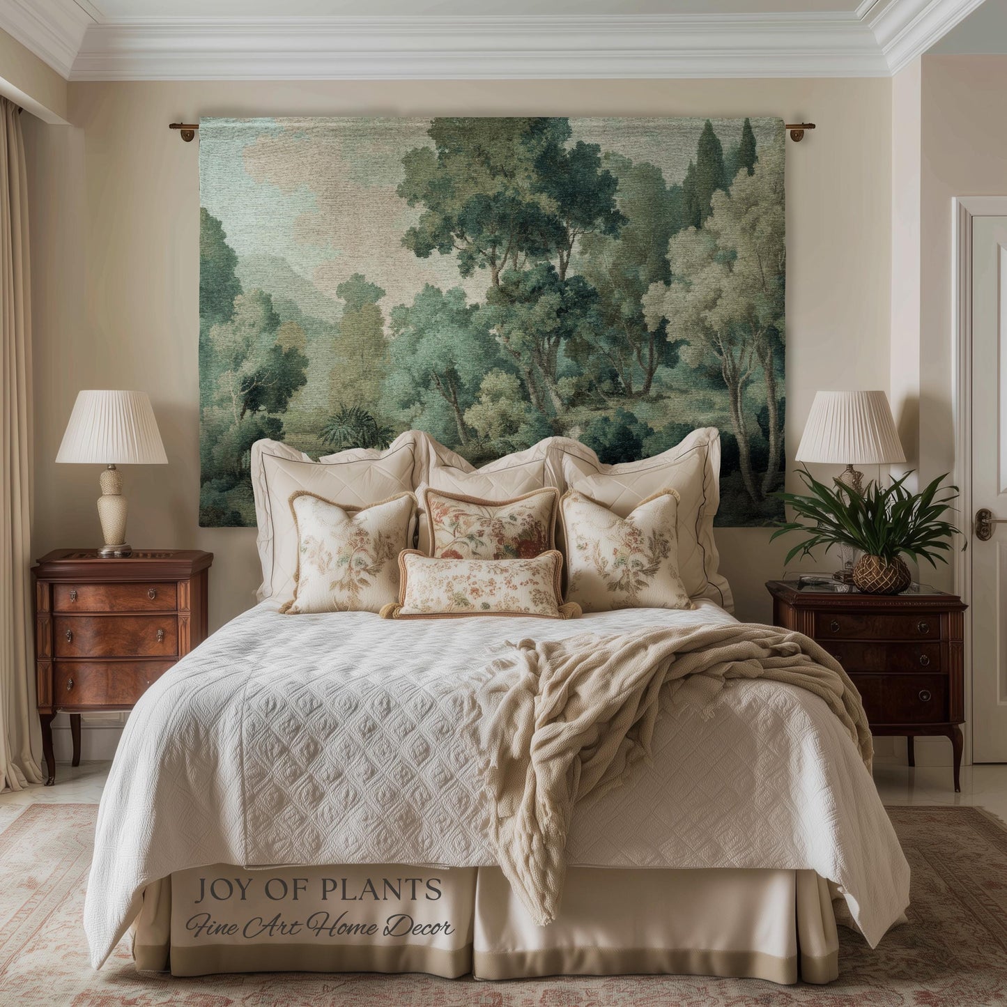 Timeless European Tree Tapestry | Classical Naturalism Muted Botanical Jacquard Greenery Tranquil Lake Scene Woven Throw Blanket Museumcore