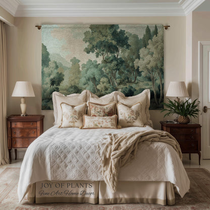 Timeless European Tree Tapestry | Classical Naturalism Muted Botanical Jacquard Greenery Tranquil Lake Scene Woven Throw Blanket Museumcore