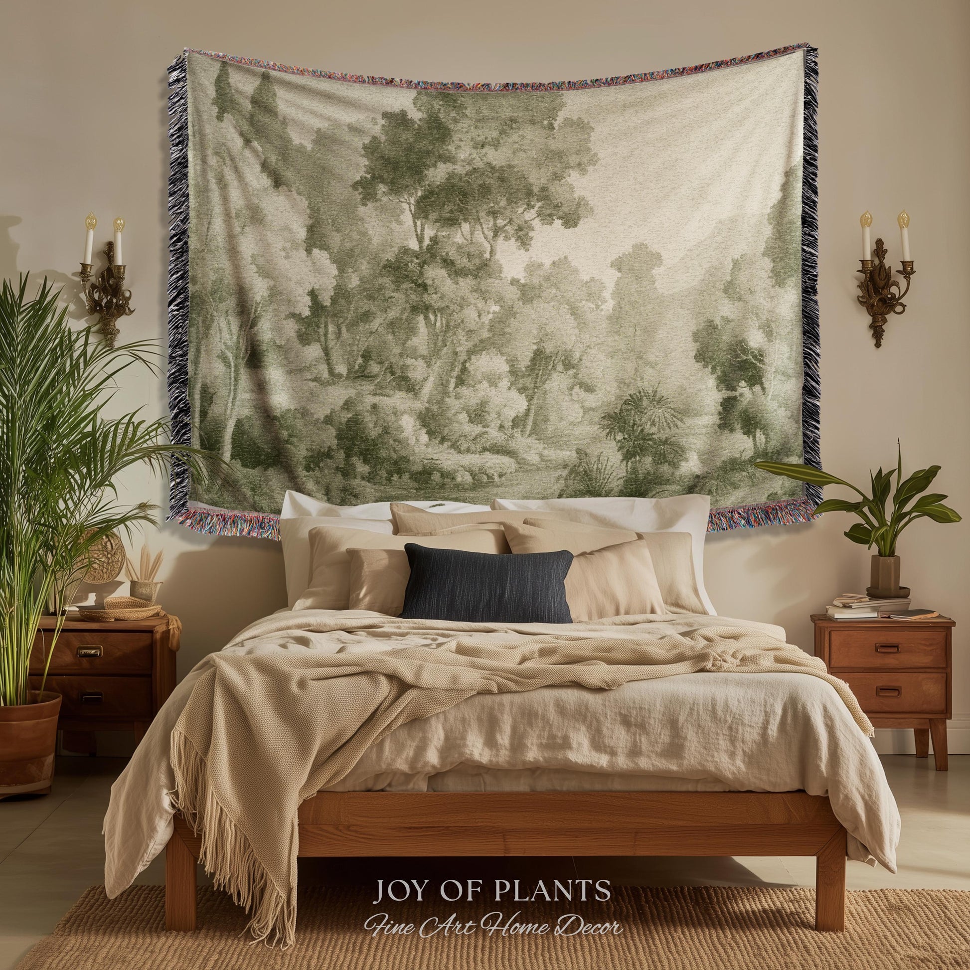 Naturalist Landscape Monochrome Wall Tapestry | Victorian Conservatory Heritage Textile Jacquard Olive Green Tonal Style Botanical Verdure