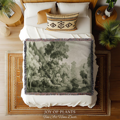 Naturalist Landscape Monochrome Wall Tapestry | Victorian Conservatory Heritage Textile Jacquard Olive Green Tonal Style Botanical Verdure
