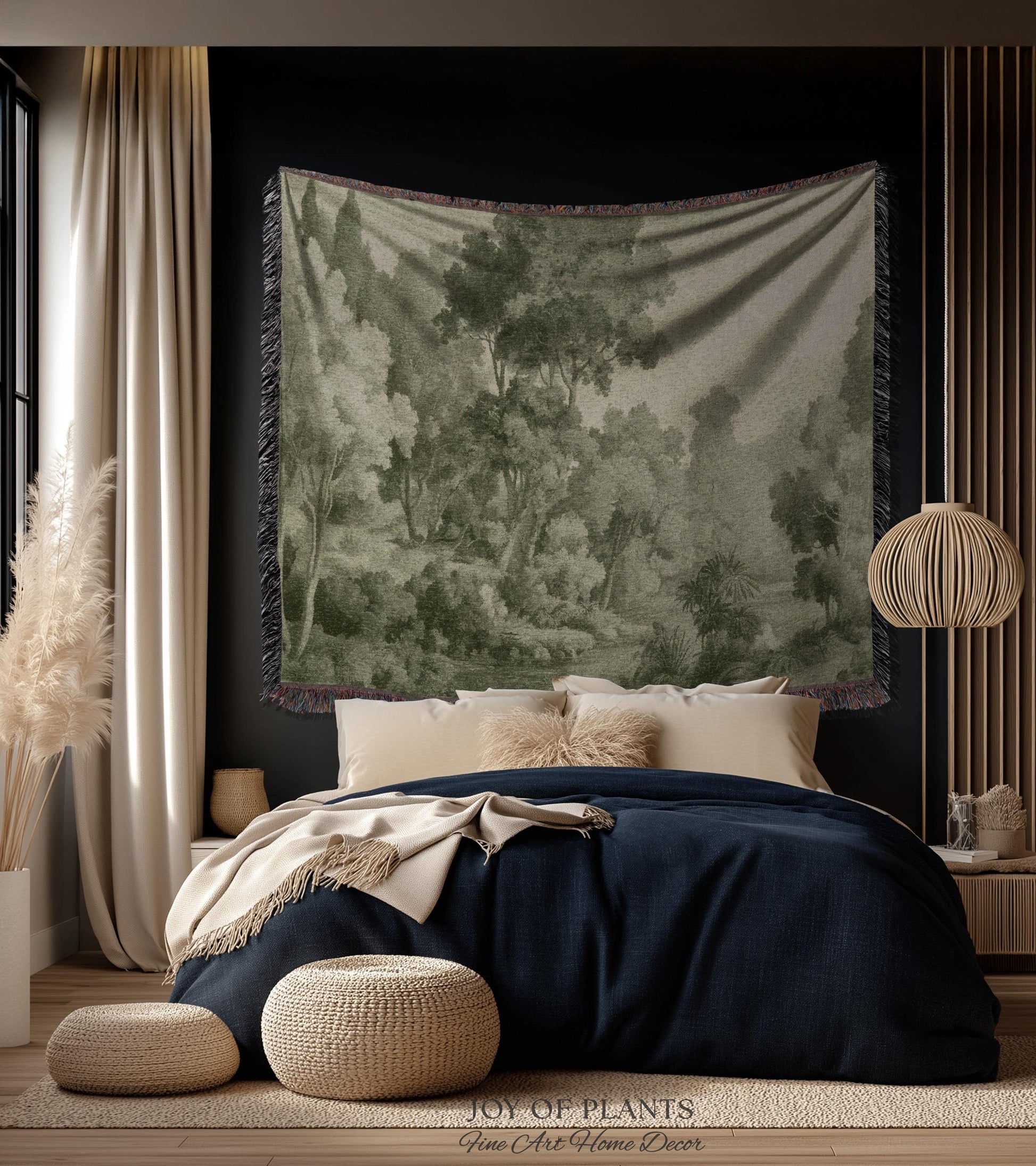 Naturalist Landscape Monochrome Wall Tapestry | Victorian Conservatory Heritage Textile Jacquard Olive Green Tonal Style Botanical Verdure