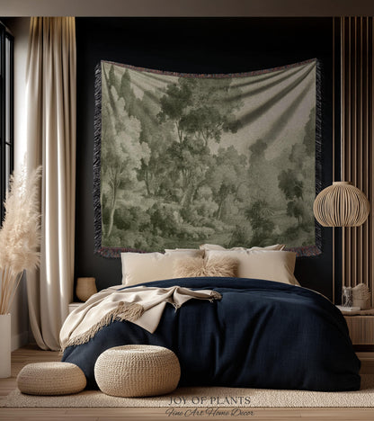 Naturalist Landscape Monochrome Wall Tapestry | Victorian Conservatory Heritage Textile Jacquard Olive Green Tonal Style Botanical Verdure