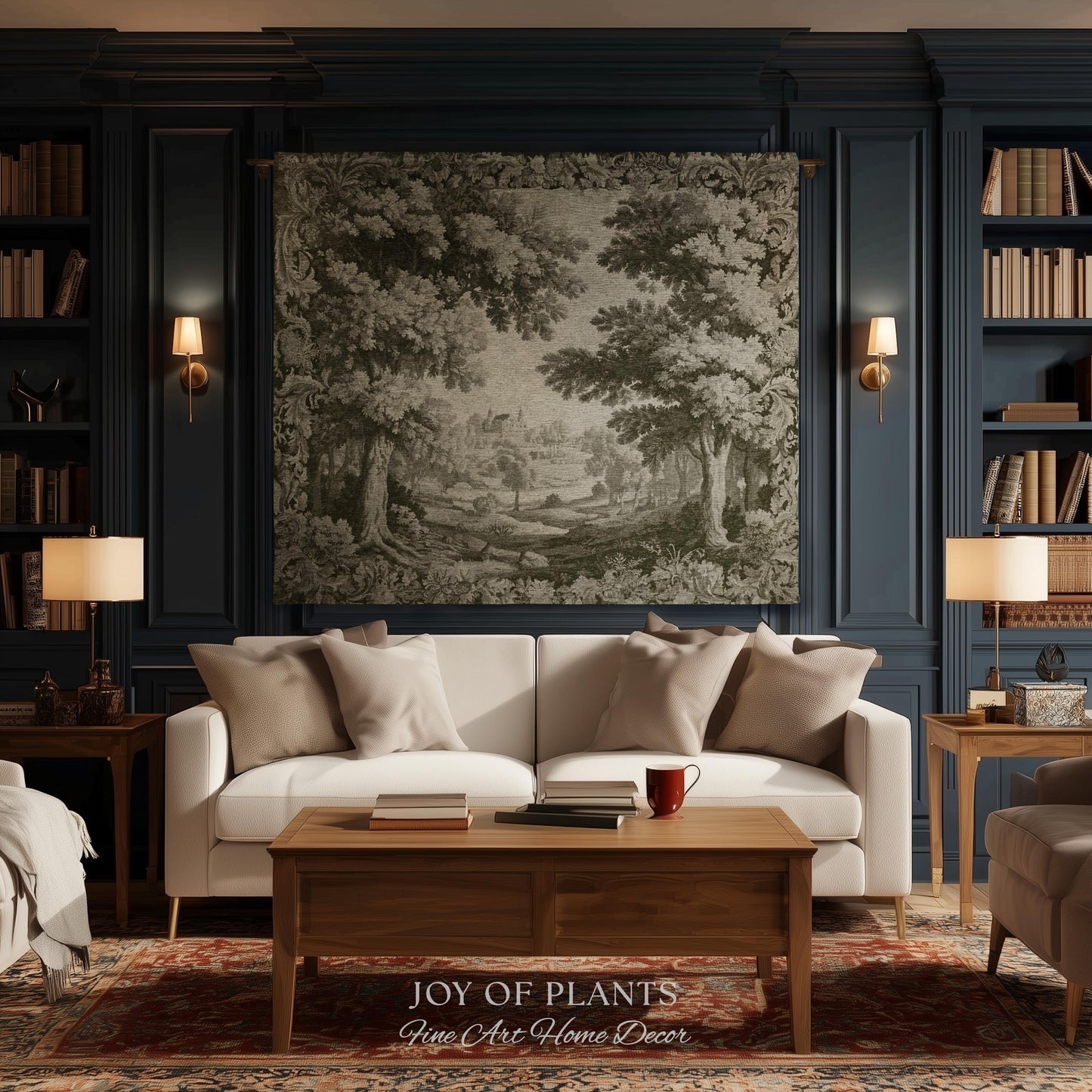 Country Clearing Aubusson Style Tapestry | European Manor Romantic Landscape Jacquard Woven Wall Textile Verdure Soft Pastoral Traditional