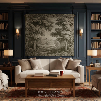 Country Clearing Aubusson Style Tapestry | European Manor Romantic Landscape Jacquard Woven Wall Textile Verdure Soft Pastoral Traditional