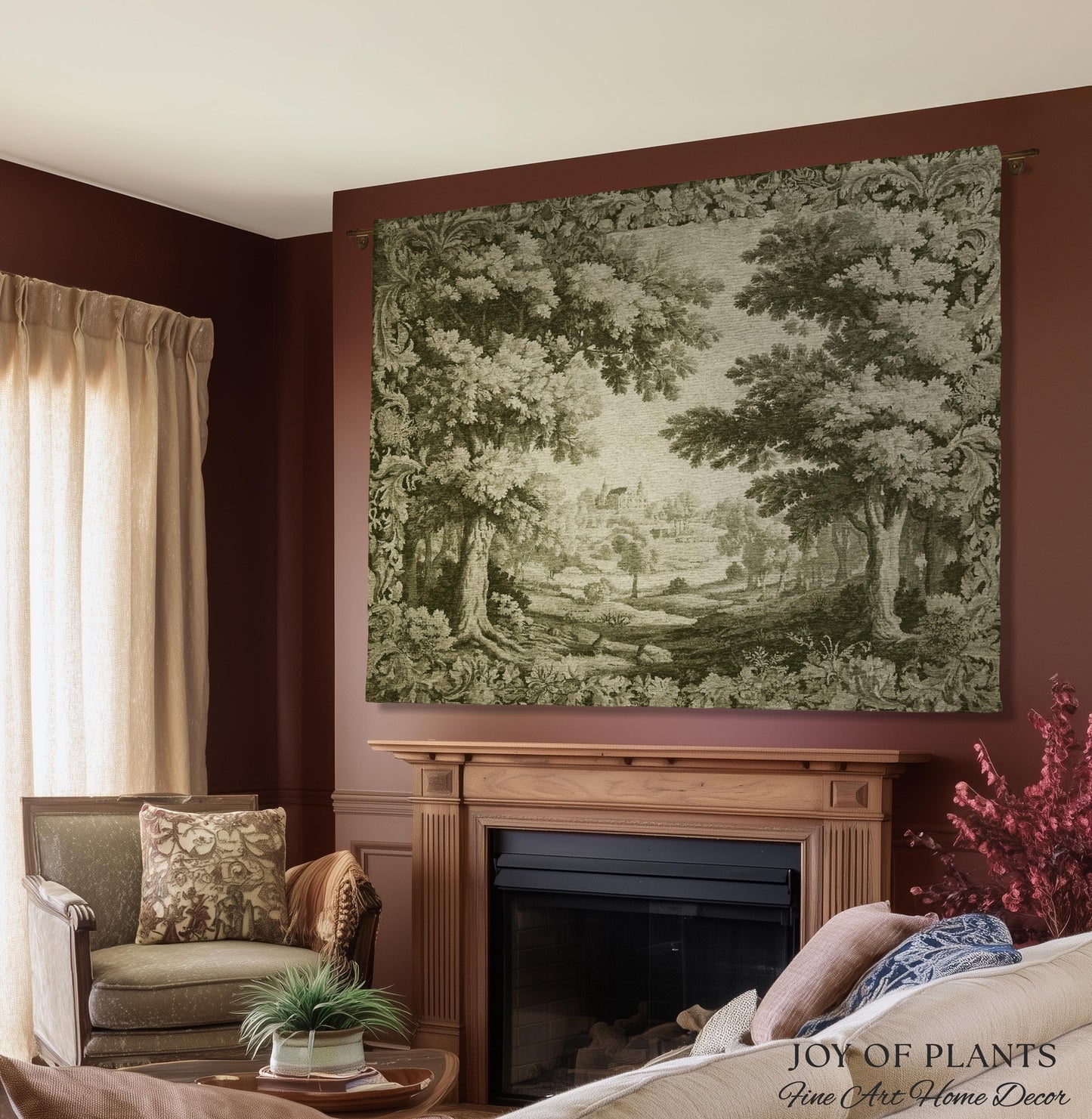 Country Clearing Aubusson Style Tapestry | European Manor Romantic Landscape Jacquard Woven Wall Textile Verdure Soft Pastoral Traditional