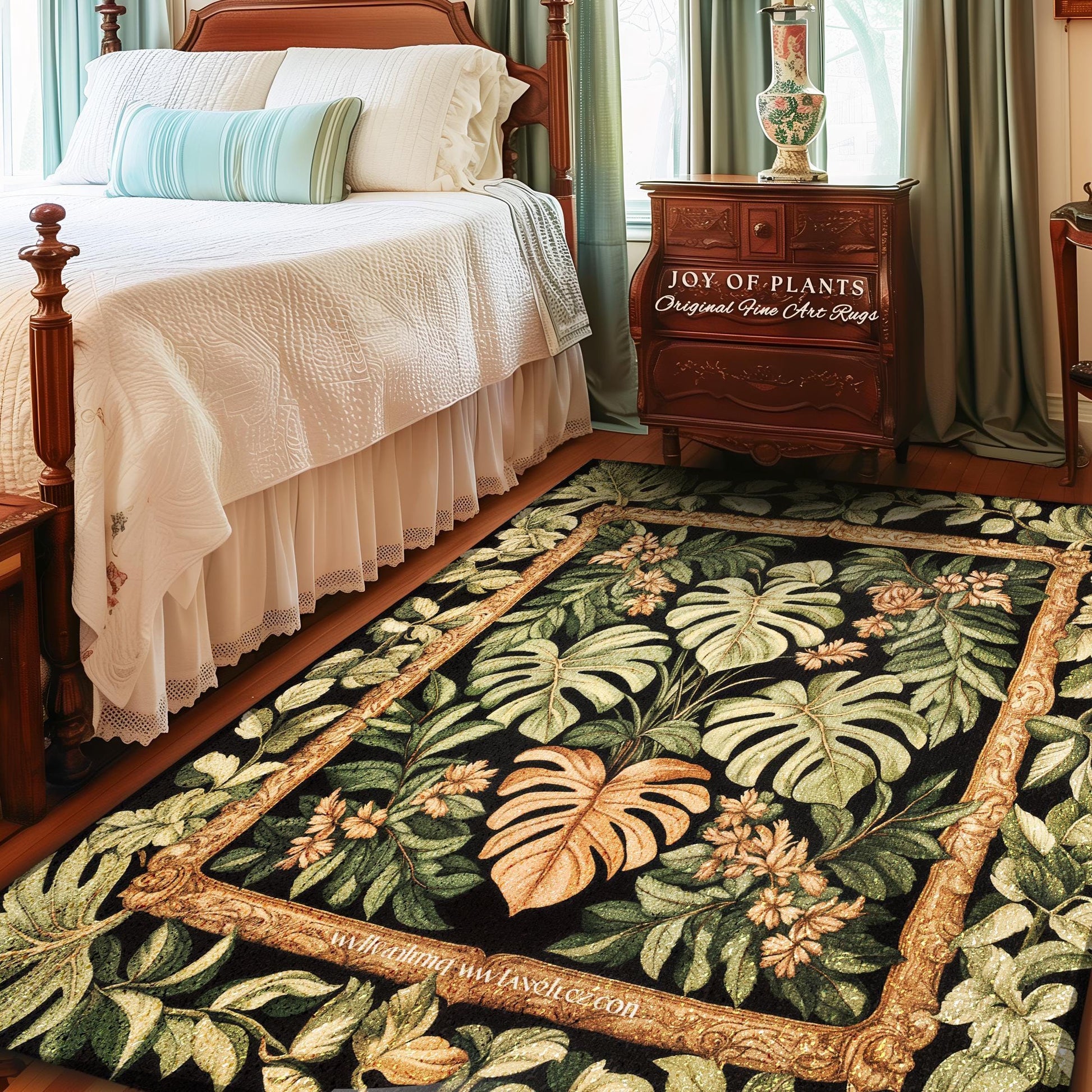 Bold Botany Greenhouse Rug | Multicolored Statement Rug Ethereal Botanicals Houseplant Aesthetic Swiss Cheese Plant Area Rug Indie Bedroom