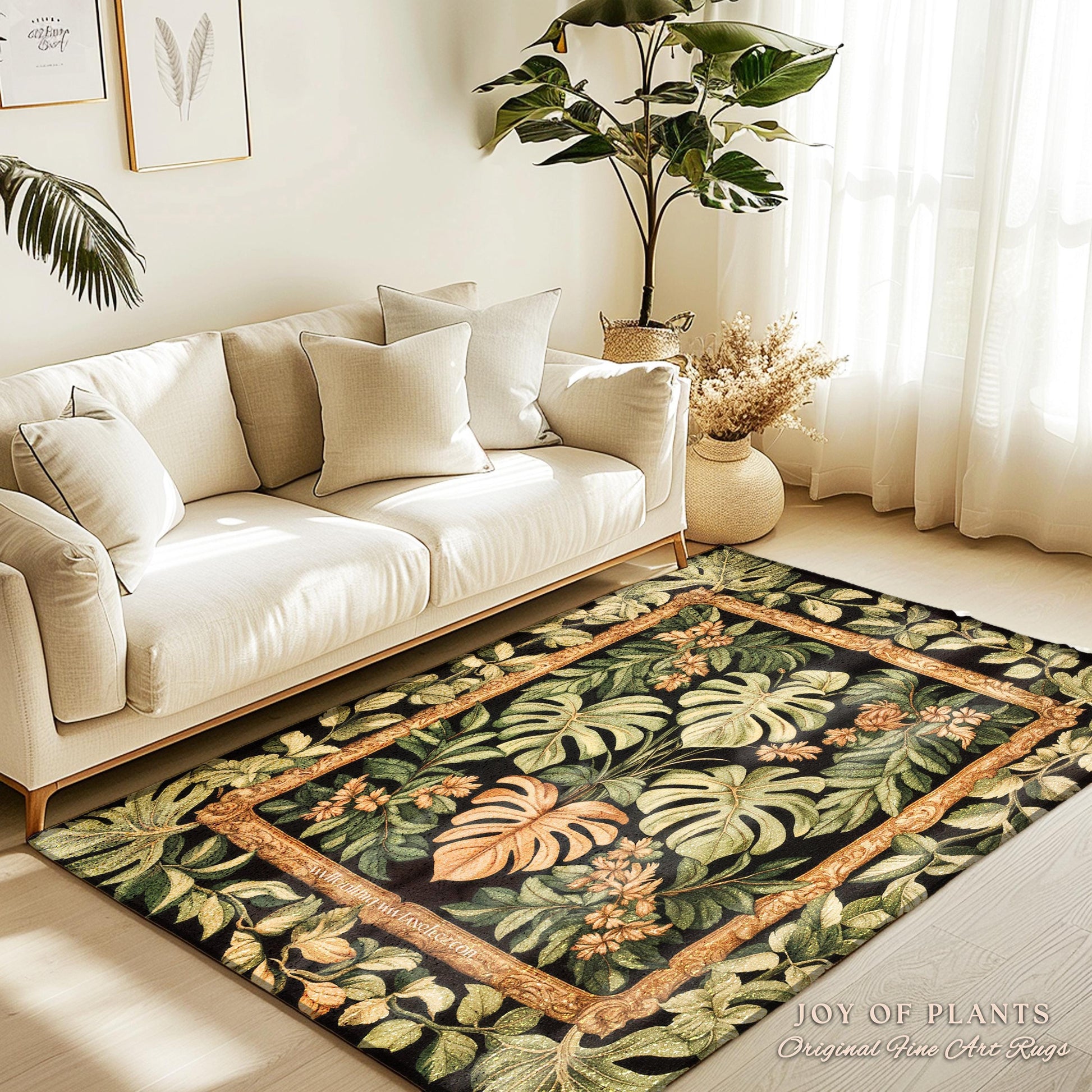 Bold Botany Greenhouse Rug | Multicolored Statement Rug Ethereal Botanicals Houseplant Aesthetic Swiss Cheese Plant Area Rug Indie Bedroom