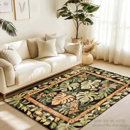 Bold Botany Greenhouse Rug | Multicolored Statement Rug Ethereal Botanicals Houseplant Aesthetic Swiss Cheese Plant Area Rug Indie Bedroom