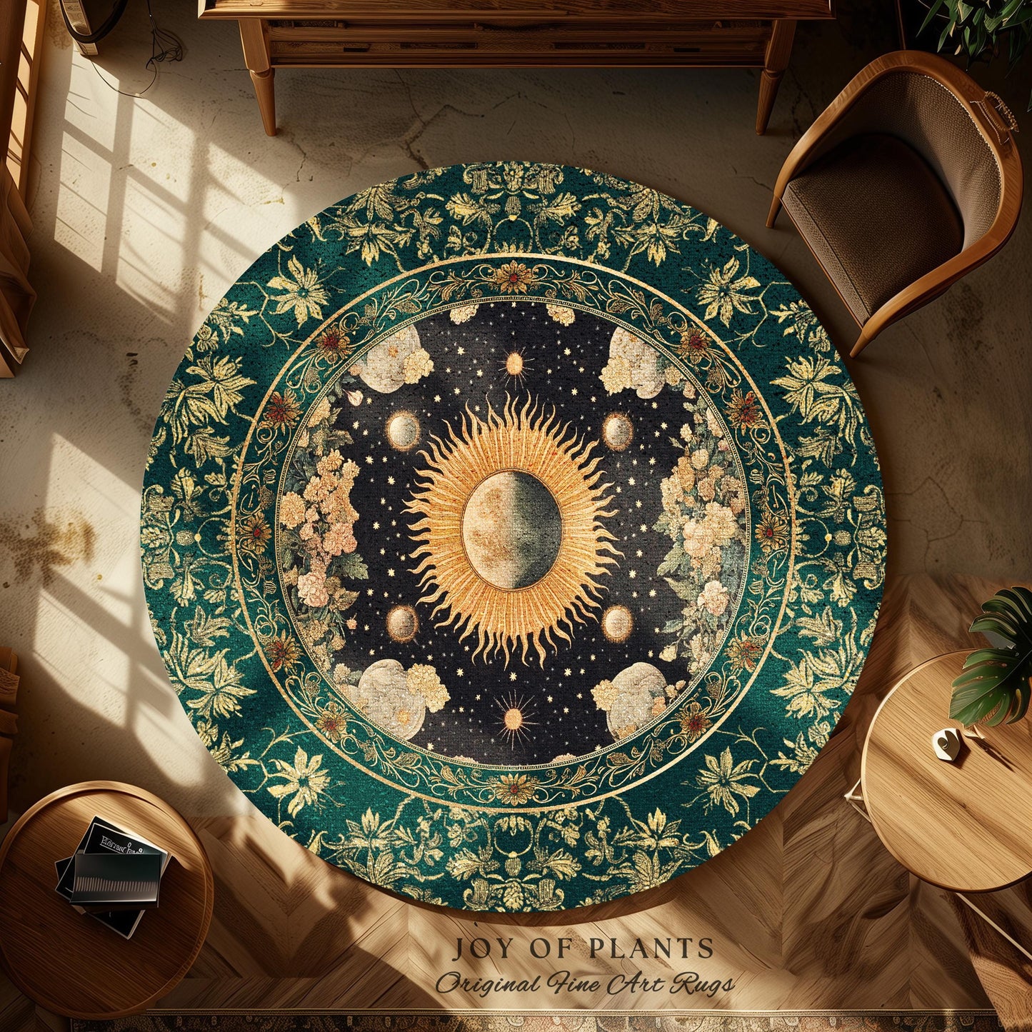 Sun and Moon Bohemian Accent Rug | Moody Skies Astrology Vintage Celestial Cozy Area Rug Astrology Tapestry Dark Cottagecore Boho Style |