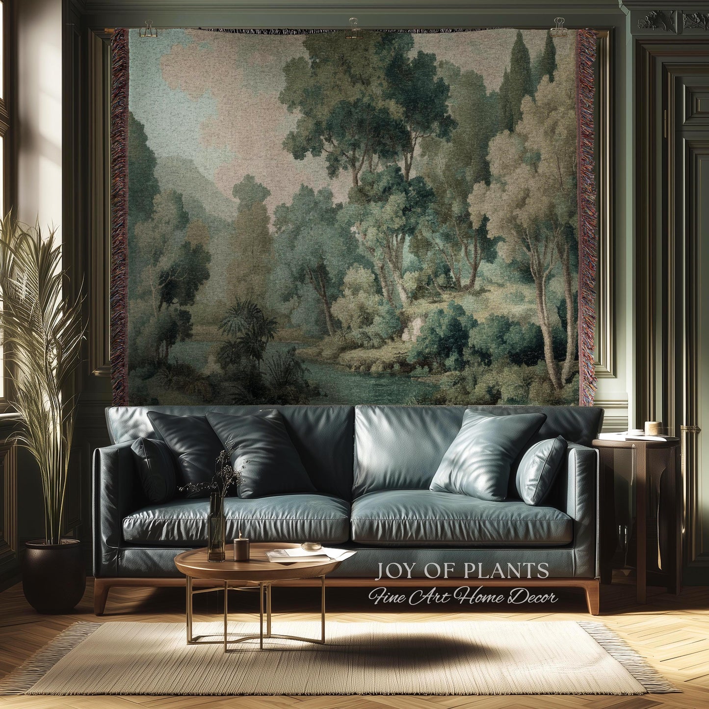 Timeless European Tree Tapestry | Classical Naturalism Muted Botanical Jacquard Greenery Tranquil Lake Scene Woven Throw Blanket Museumcore