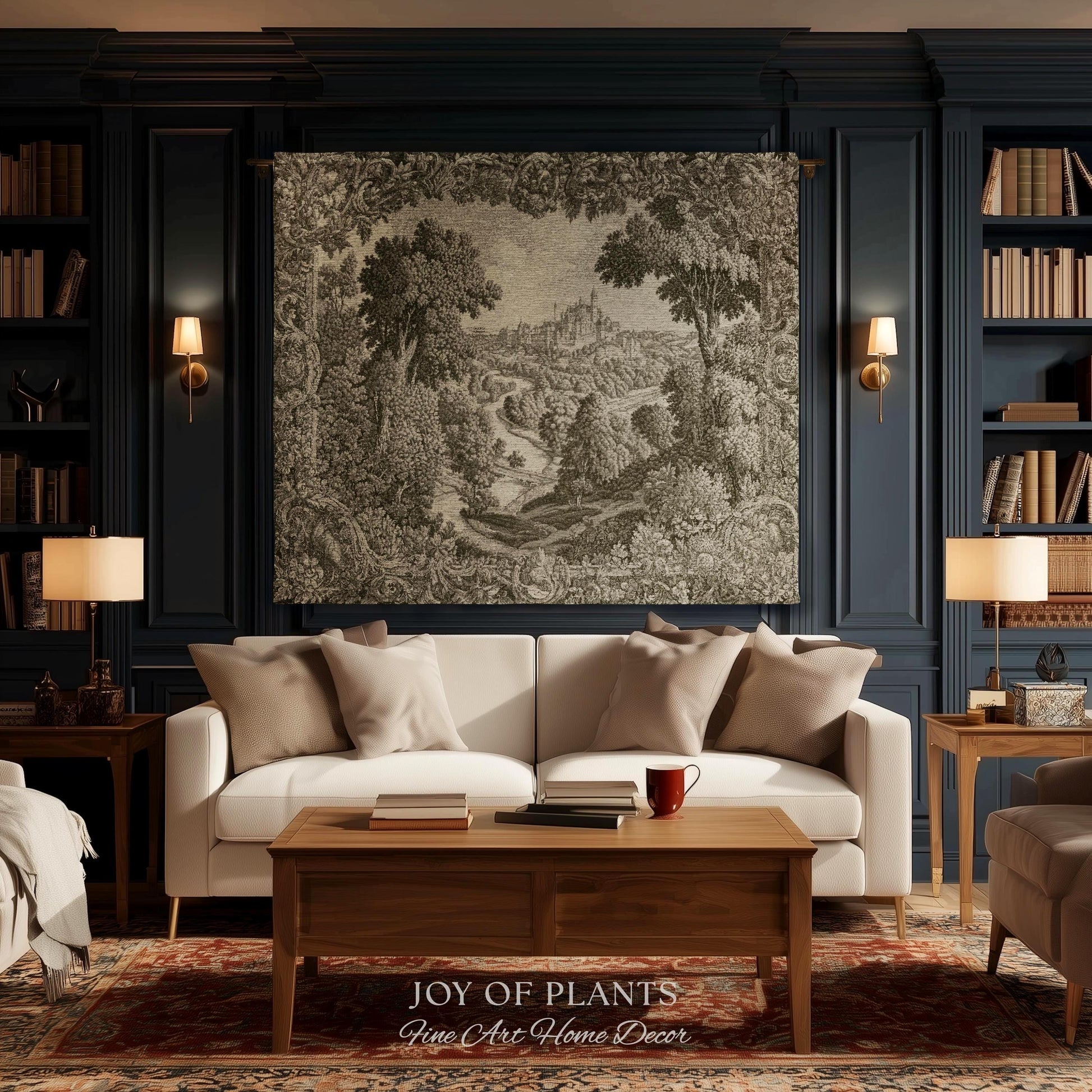 Storybook Chateau Sage Green Wall Art | Vintage Castle Verdure Historic Textile Romantic Medieval Revival French Country Throw Blanket
