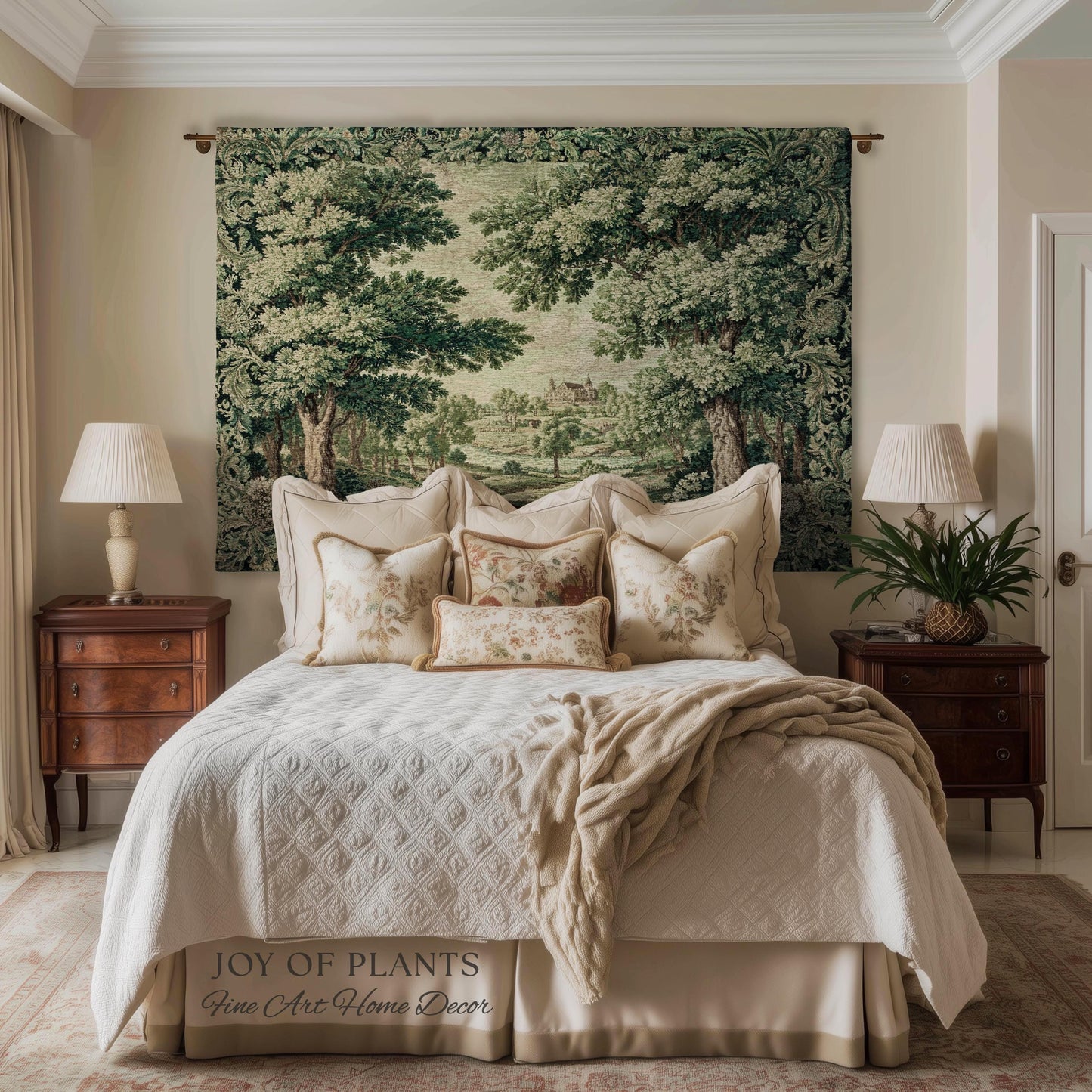 Elegant Garden Valley Pastoral Tapestry | Traditional Heritage Textile Old Master Style Verdure Refined Woven Wall Art Scenic Museum Estate