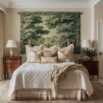 Elegant Garden Valley Pastoral Tapestry | Traditional Heritage Textile Old Master Style Verdure Refined Woven Wall Art Scenic Museum Estate