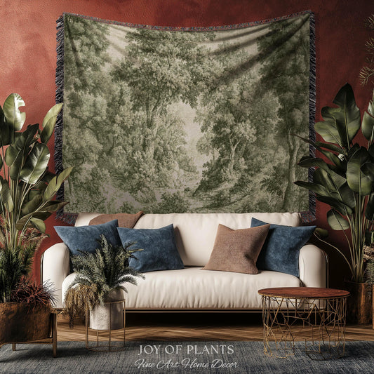Quiet Wilderness Faded Green Verdure Tapestry | Tonal Landscape Romantic Victorian Naturalist Historic Monochrome Textile Pastoral Scenery