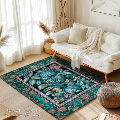 Retro Tropical Bedroom Area Rug | Jungle Nursery Vintage Botanical Accent Rug Woodland Enchantment Tropical Statement Rug Vintage Maximalist