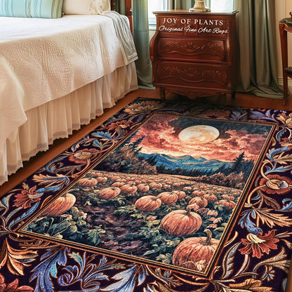 Lunar Night Sky Fall Pumpkin Rug | Autumn Aesthetic Rustic Bedroom Accent Rug Dark Academia Decor Cute Spooky Halloween Vibes Eclectic Style