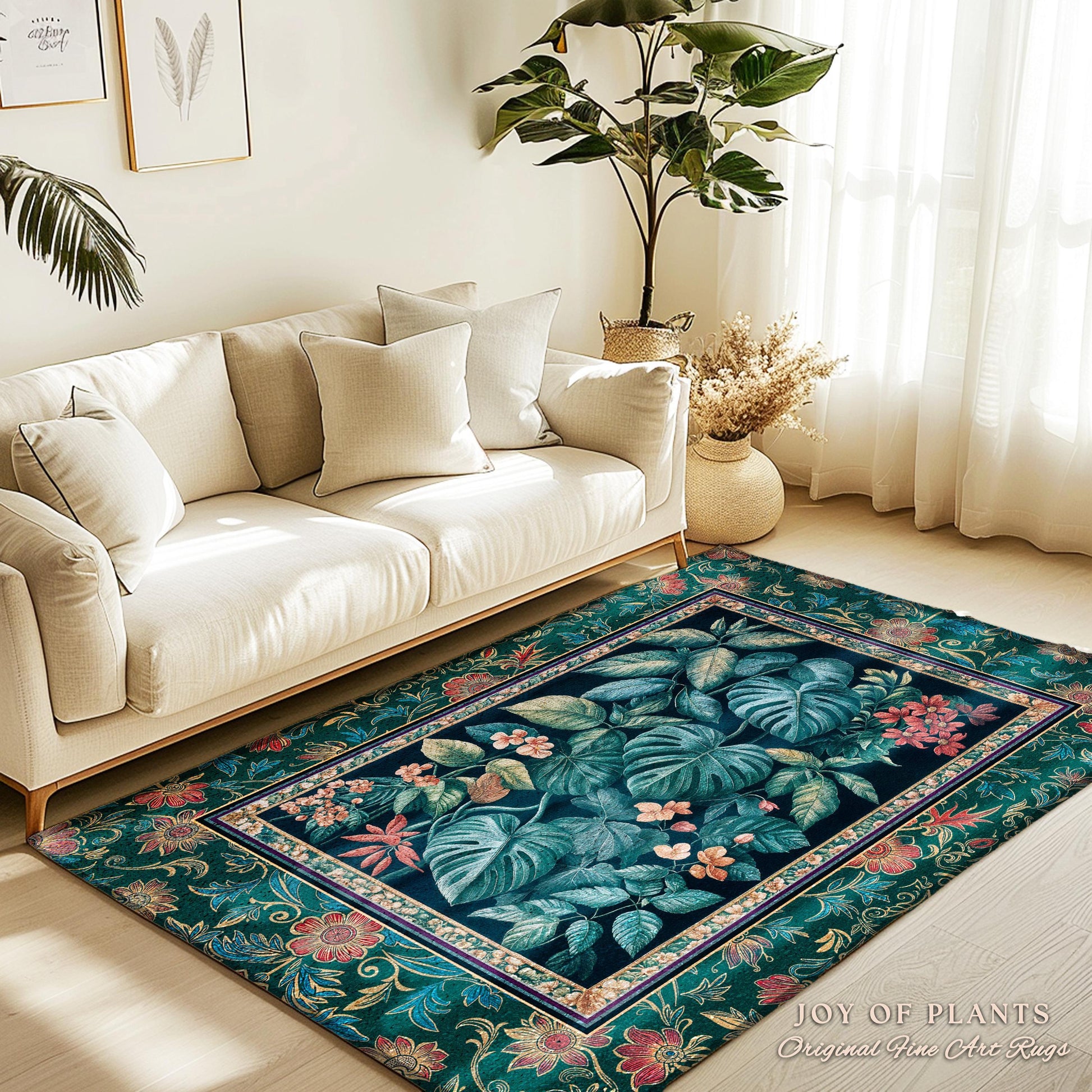 Retro Tropical Bedroom Area Rug | Jungle Nursery Vintage Botanical Accent Rug Woodland Enchantment Tropical Statement Rug Vintage Maximalist