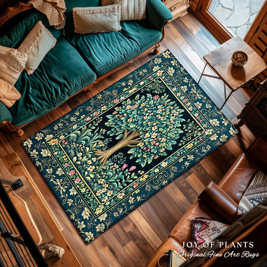 Folklore Forest Storybook Area Rug | Enchanted Floral Botanical Cozy Heritage Tree Vintage Cottagecore Romantic Nature Aesthetic Classic Rug