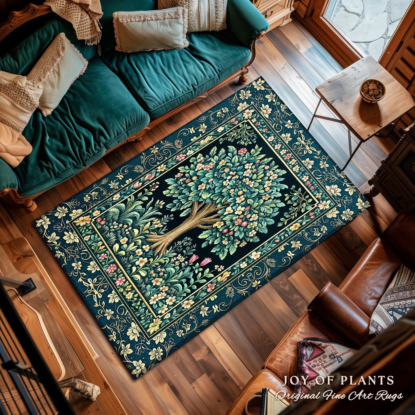Folklore Forest Storybook Area Rug | Enchanted Floral Botanical Cozy Heritage Tree Vintage Cottagecore Romantic Nature Aesthetic Classic Rug