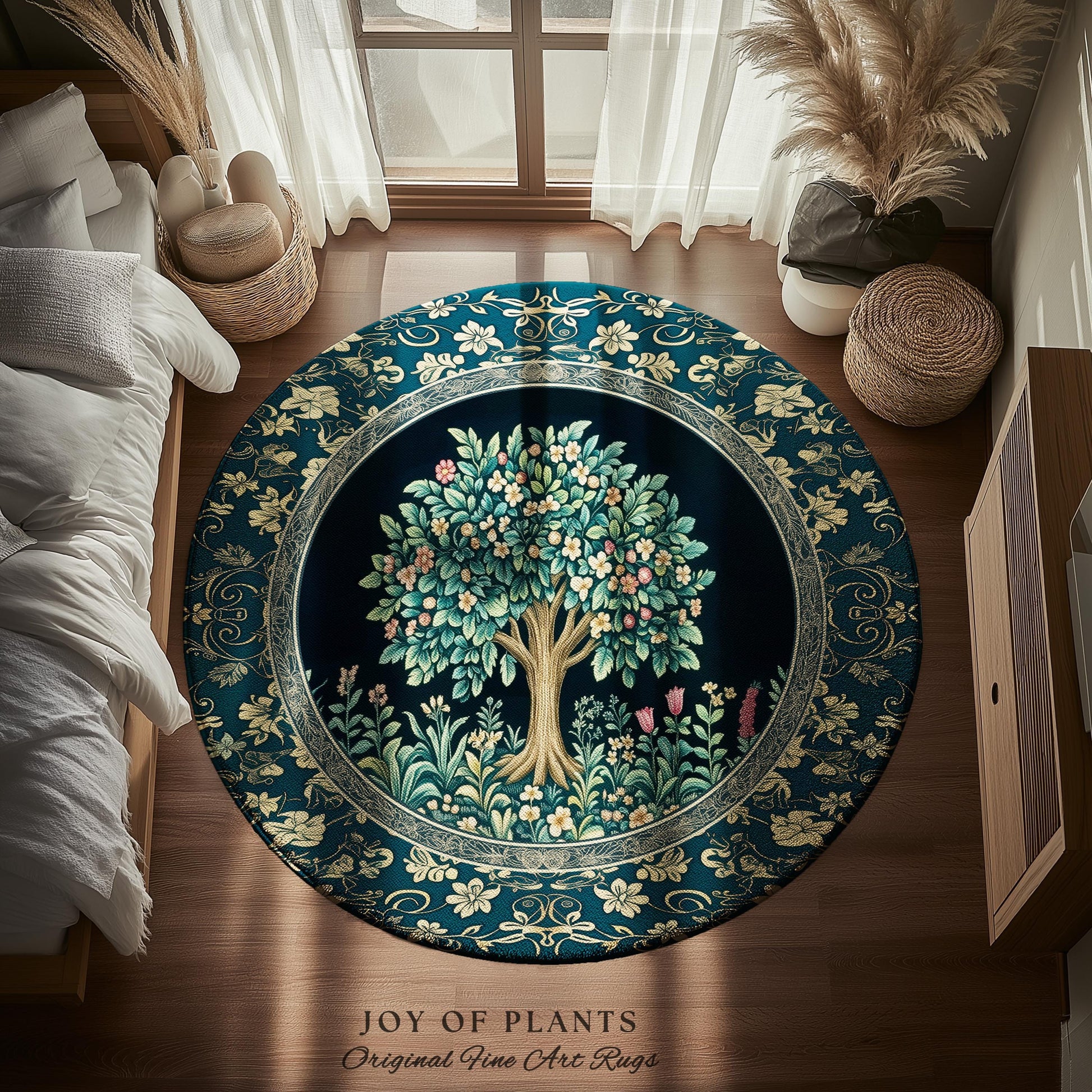 Folklore Forest Storybook Area Rug | Enchanted Floral Botanical Cozy Heritage Tree Vintage Cottagecore Romantic Nature Aesthetic Classic Rug