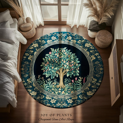 Folklore Forest Storybook Area Rug | Enchanted Floral Botanical Cozy Heritage Tree Vintage Cottagecore Romantic Nature Aesthetic Classic Rug