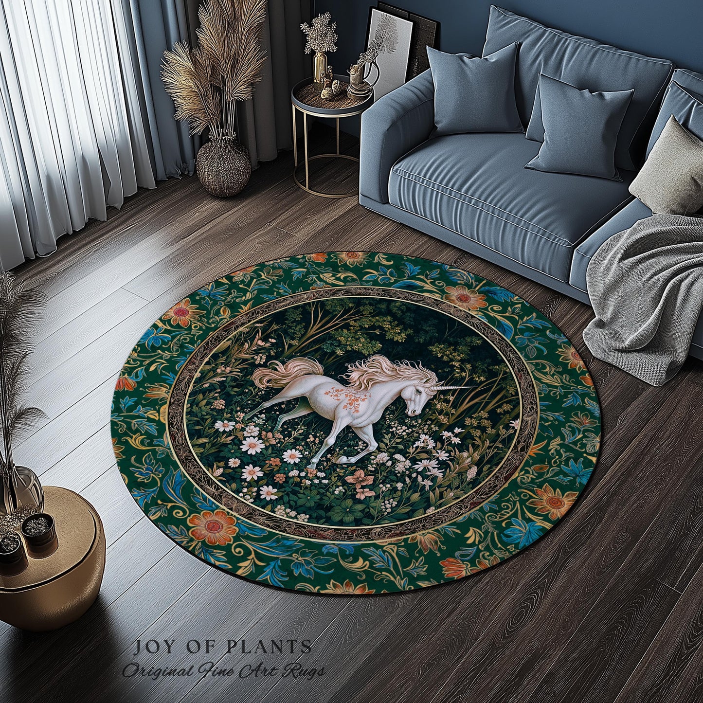 Storybook Aesthetic Mystic Unicorn Rug | Colorful Maximalist Area Rug Whimsical Victorian Fairycore Ethereal Bedroom Rug Medieval Woodland |