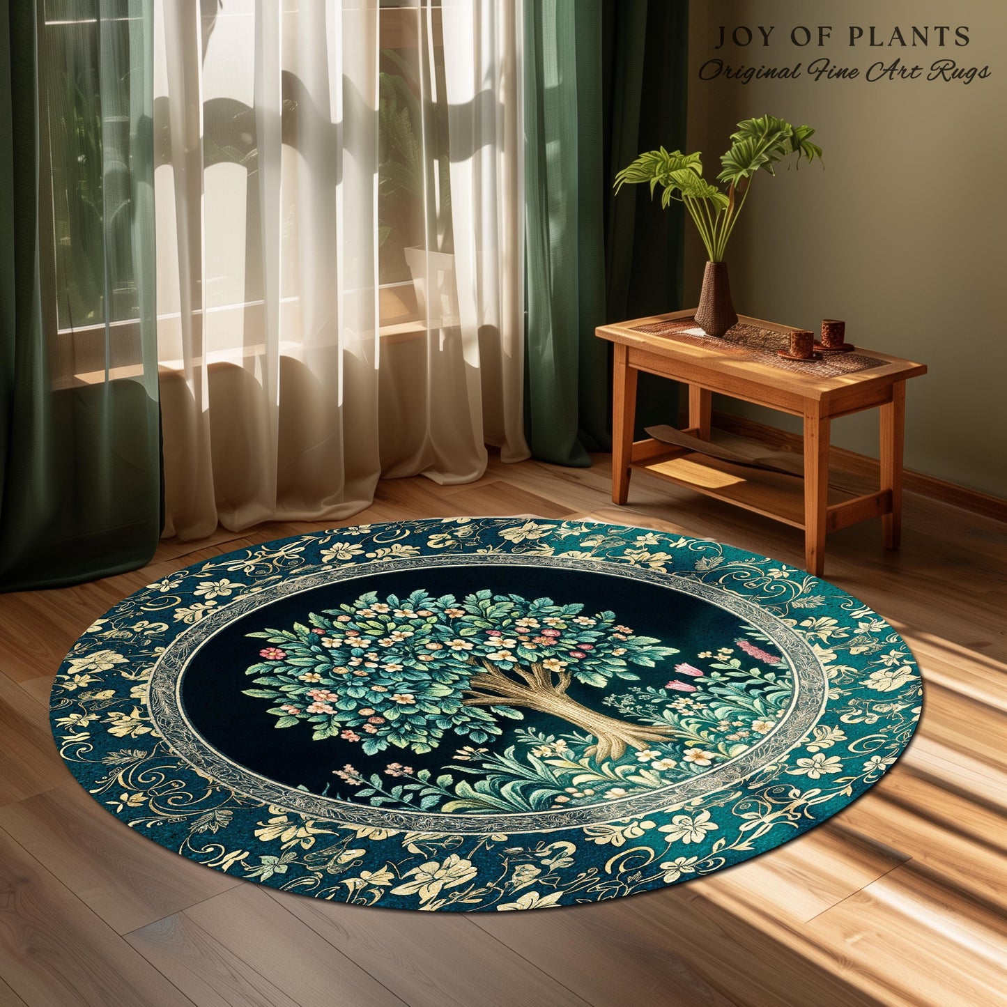 Folklore Forest Storybook Area Rug | Enchanted Floral Botanical Cozy Heritage Tree Vintage Cottagecore Romantic Nature Aesthetic Classic Rug