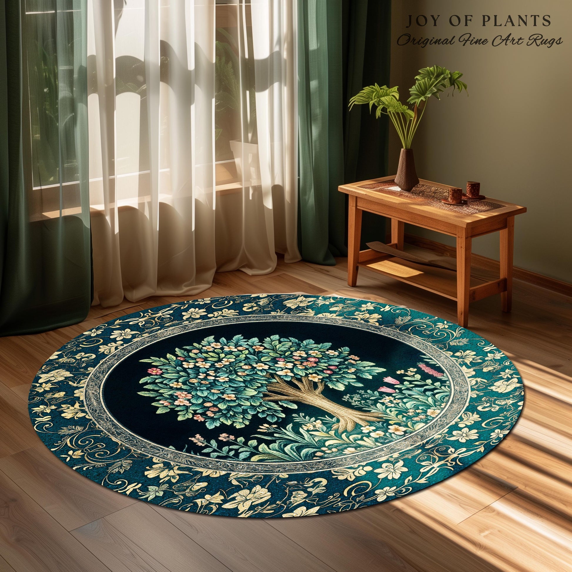 Folklore Forest Storybook Area Rug | Enchanted Floral Botanical Cozy Heritage Tree Vintage Cottagecore Romantic Nature Aesthetic Classic Rug