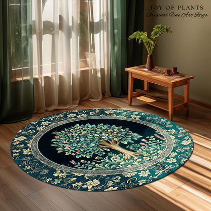 Folklore Forest Storybook Area Rug | Enchanted Floral Botanical Cozy Heritage Tree Vintage Cottagecore Romantic Nature Aesthetic Classic Rug