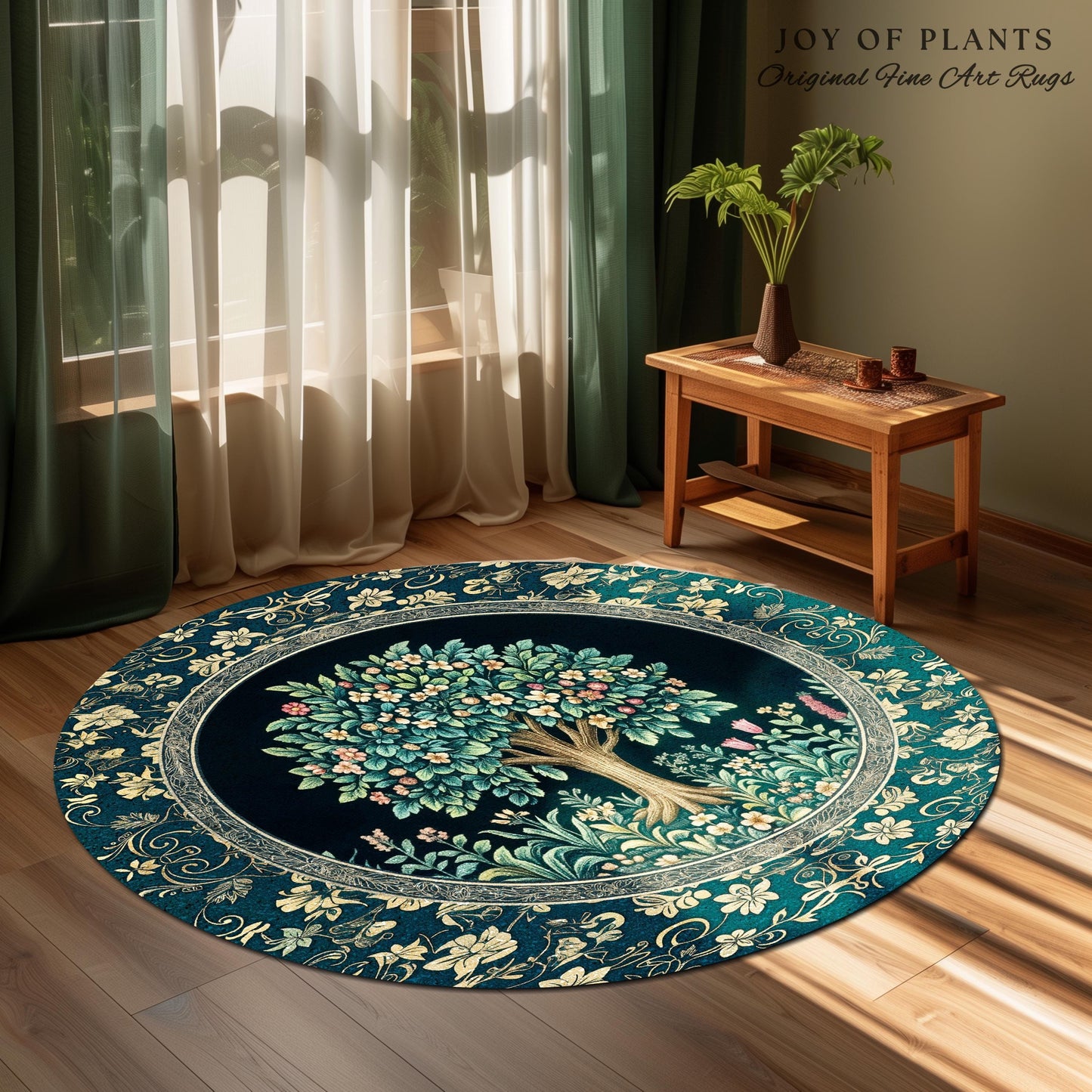 Folklore Forest Storybook Area Rug | Enchanted Floral Botanical Cozy Heritage Tree Vintage Cottagecore Romantic Nature Aesthetic Classic Rug