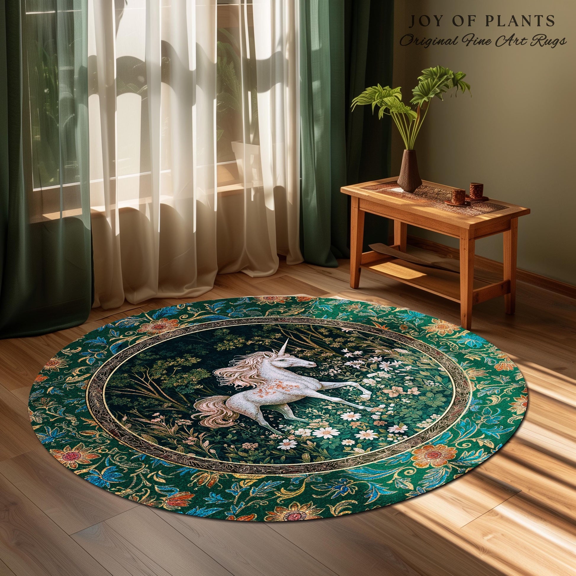 Storybook Aesthetic Mystic Unicorn Rug | Colorful Maximalist Area Rug Whimsical Victorian Fairycore Ethereal Bedroom Rug Medieval Woodland |