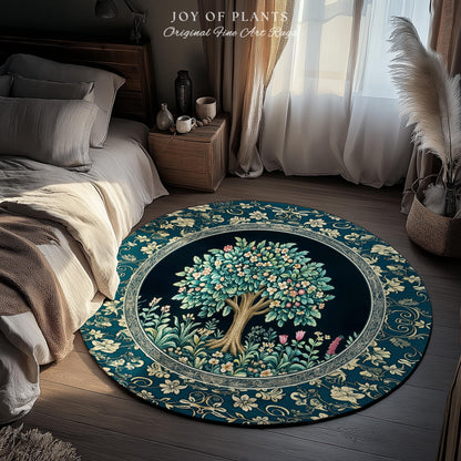 Folklore Forest Storybook Area Rug | Enchanted Floral Botanical Cozy Heritage Tree Vintage Cottagecore Romantic Nature Aesthetic Classic Rug