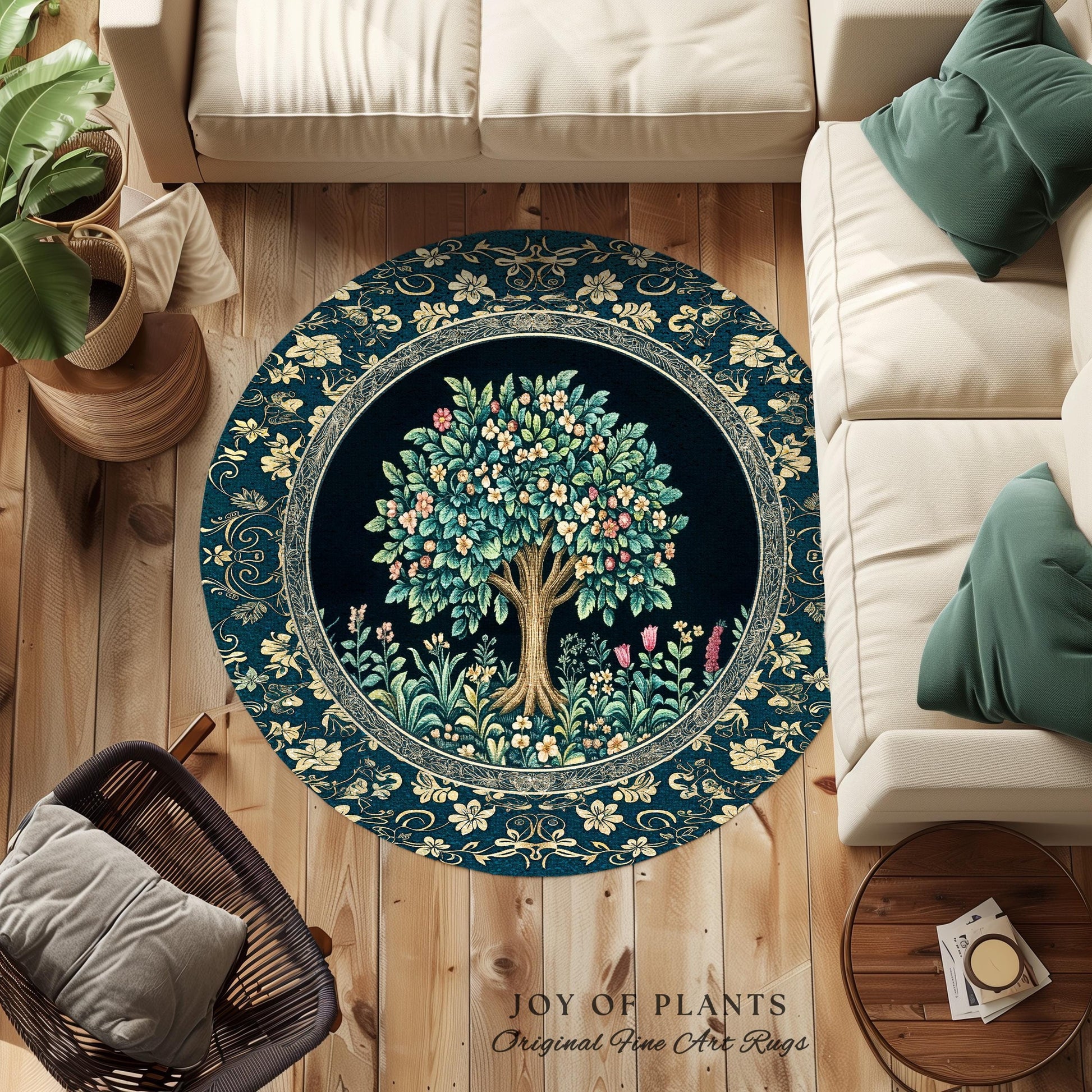 Folklore Forest Storybook Area Rug | Enchanted Floral Botanical Cozy Heritage Tree Vintage Cottagecore Romantic Nature Aesthetic Classic Rug