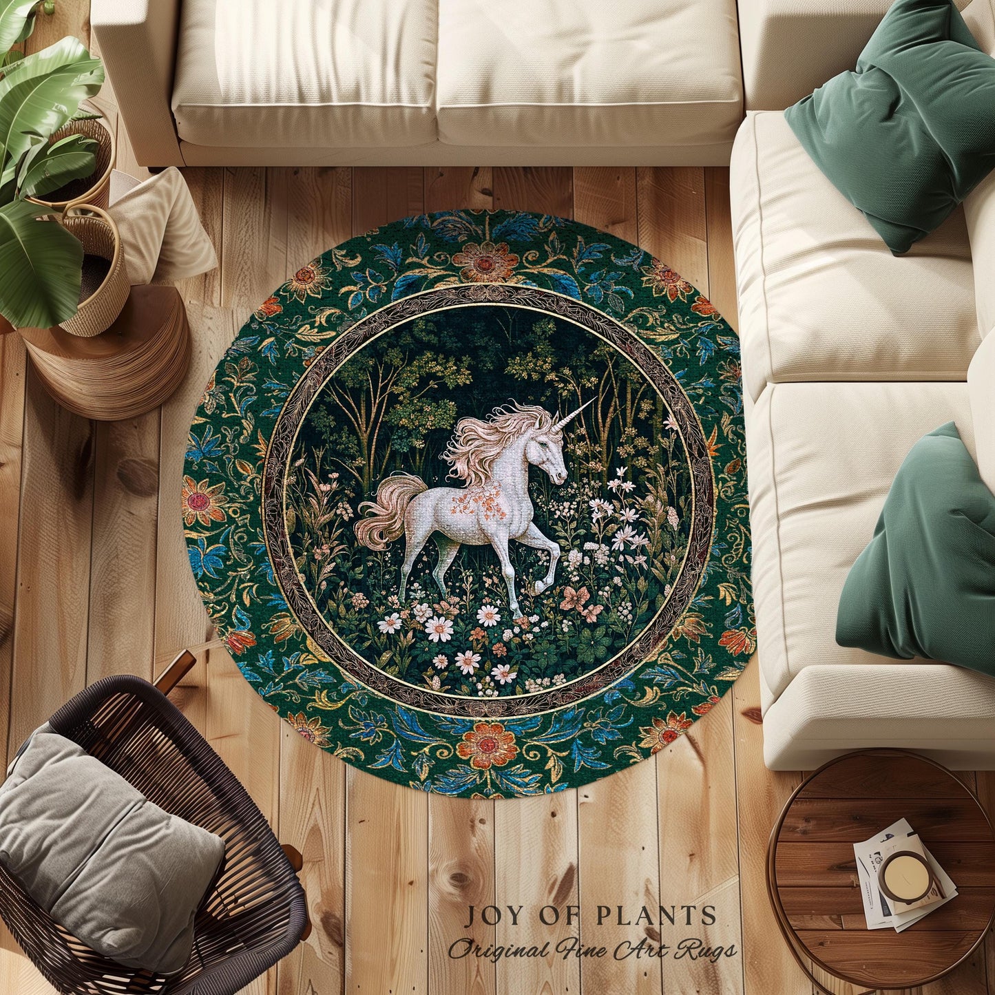 Storybook Aesthetic Mystic Unicorn Rug | Colorful Maximalist Area Rug Whimsical Victorian Fairycore Ethereal Bedroom Rug Medieval Woodland |