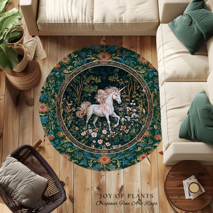 Storybook Aesthetic Mystic Unicorn Rug | Colorful Maximalist Area Rug Whimsical Victorian Fairycore Ethereal Bedroom Rug Medieval Woodland |